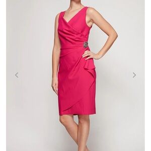 NWT Alex Evenings Elegant Hot Pink Draped Dress With Beading Size 6‎